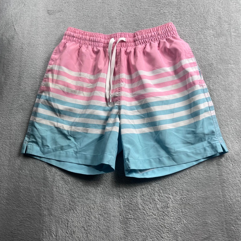 Chubbies Mens Swim Trunks Small Pink Blue Striped 5.5 Inch Inseam Mesh Lined